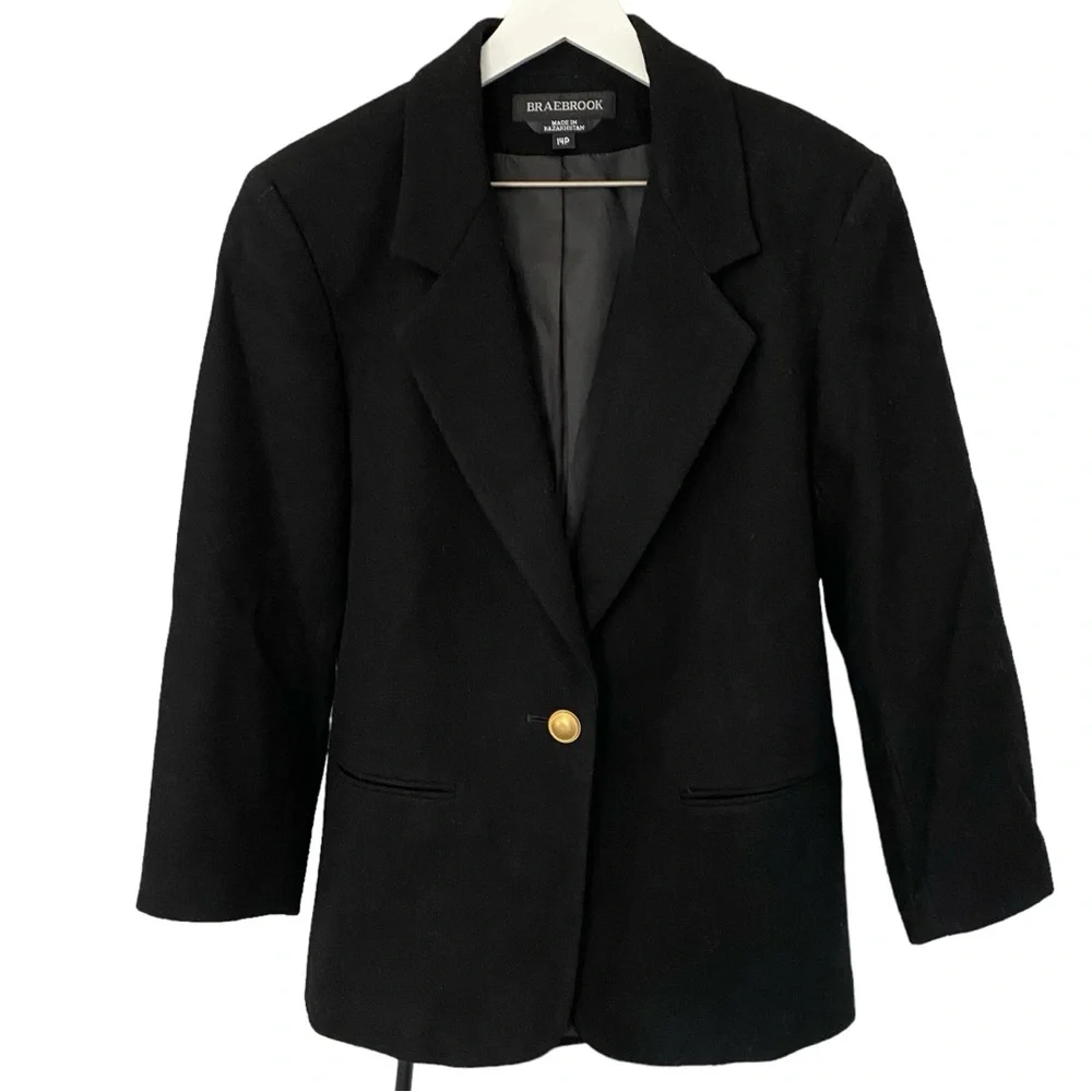 Vintage Braebrook 100% Wool Blazer Black Women’s Size 14P